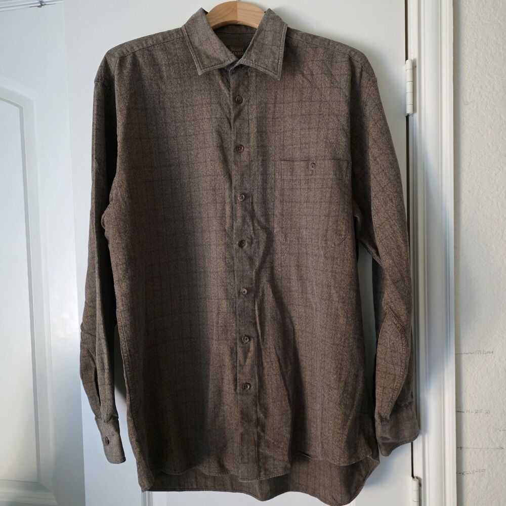 Scott Barber Brown Check Cotton Button-Up Shirt Long Sleeve Size L